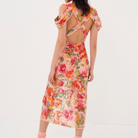 For Love and Lemons Beth Midi Floral Lace Dress in Pink - Picture 5 of 10